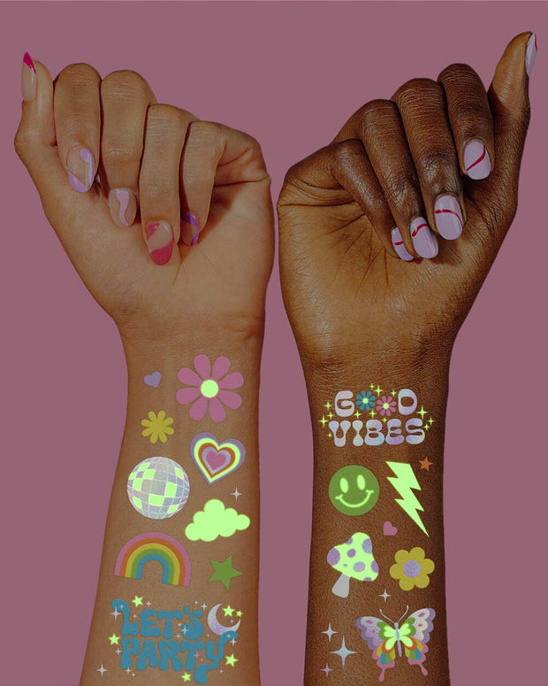 Rave Glow In The Dark Temporary Tattoos, Bday Party Favor