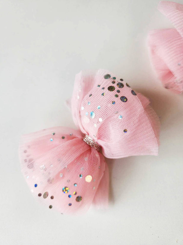 Tulle Hair Bow Set - Pink: Clip