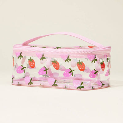 Top Handle Fruit Pattern Transparent Cosmetic Pouch Bag: STRAWBERRY