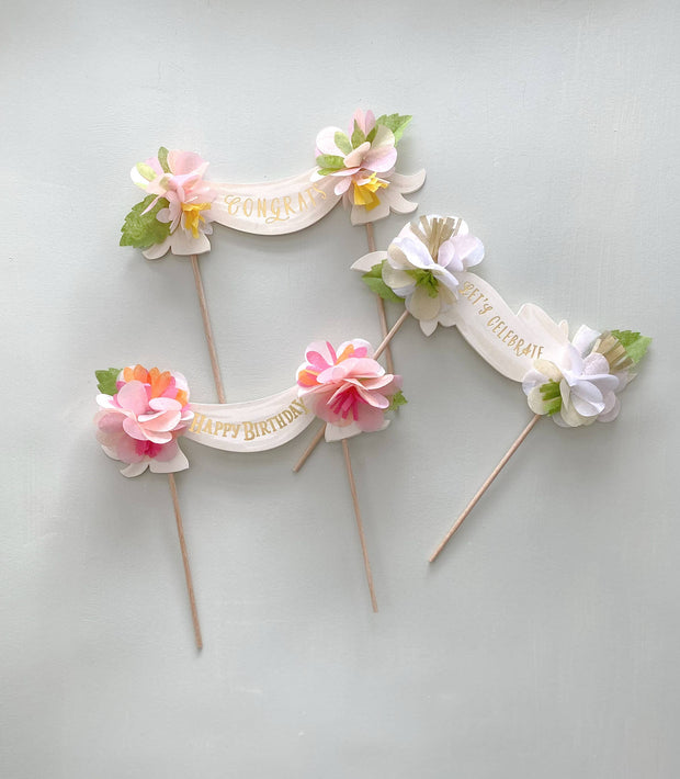 Happy Birthday Cake Topper Multi-Color Paper Flowers