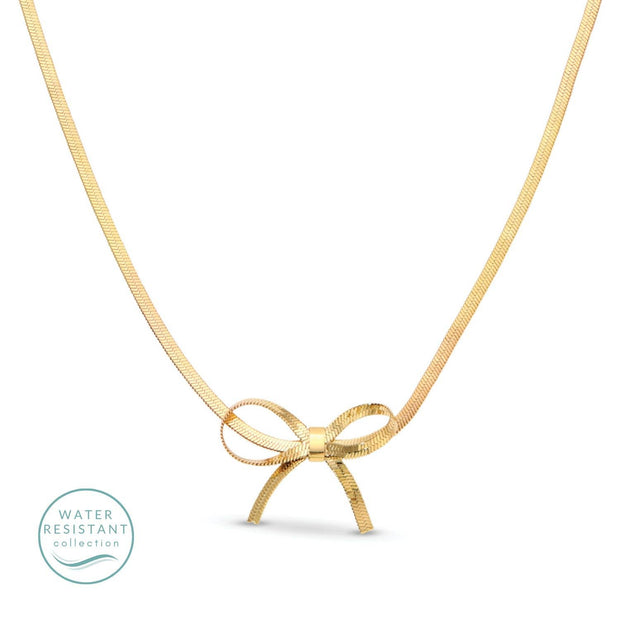 Put A Bow On It! Delicate Bow Necklace, Water Resistant