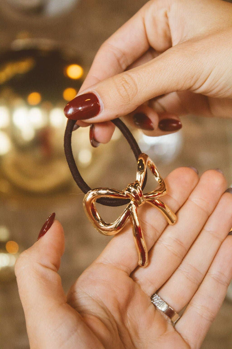 Gilded Bow Ponytail Cuff: Gold