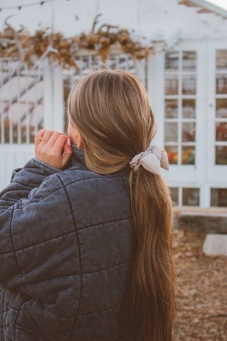 Puffer Bow Scrunchie: Brown