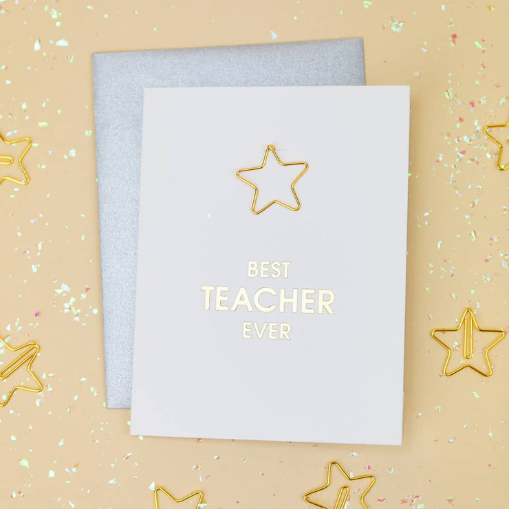 Best Teacher Ever Paper Clip Letterpress Greeting Card