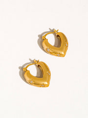 Desi 18K Gold Star CZ Heart Hoop Earring: Yellow Gold