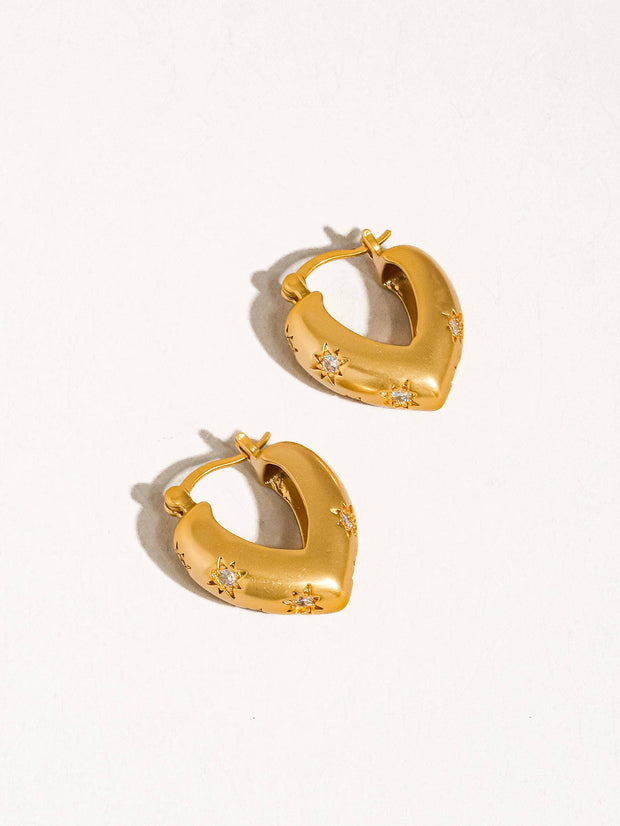 Desi 18K Gold Star CZ Heart Hoop Earring: Yellow Gold