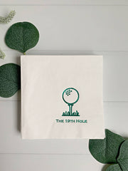 19th Hole Golf Tee Cocktail Napkins - Green on White