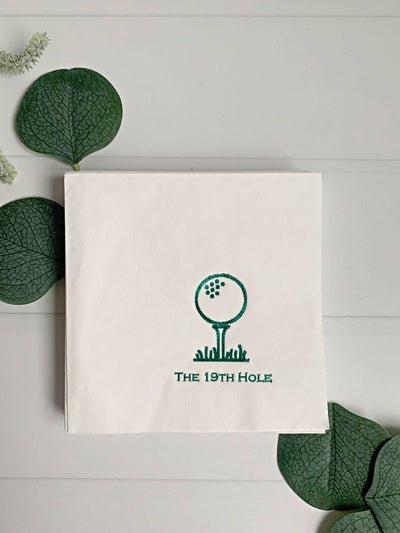 19th Hole Golf Tee Cocktail Napkins - Green on White