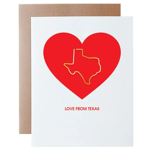 Love From Texas Paper Clip Letterpress Greeting Card