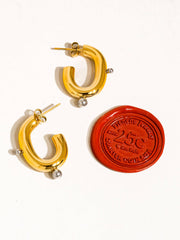 Alsace 18K Gold Non-Tarnish Two Toned C Hoop Earring: Multi-Colored