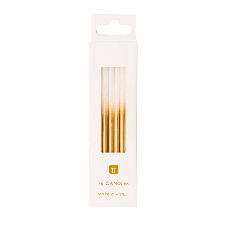 White & Gold Birthday Candles | 16 Pack | Cake Candle |