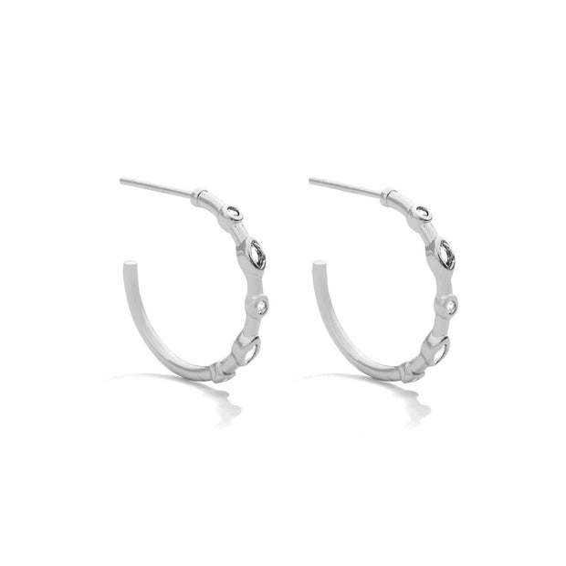 Thin CZ Accented Hoops: Gold