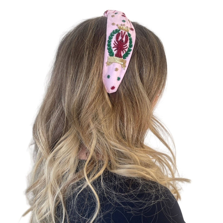 Crawfish Beaded Headband: Pink Fabric Design
