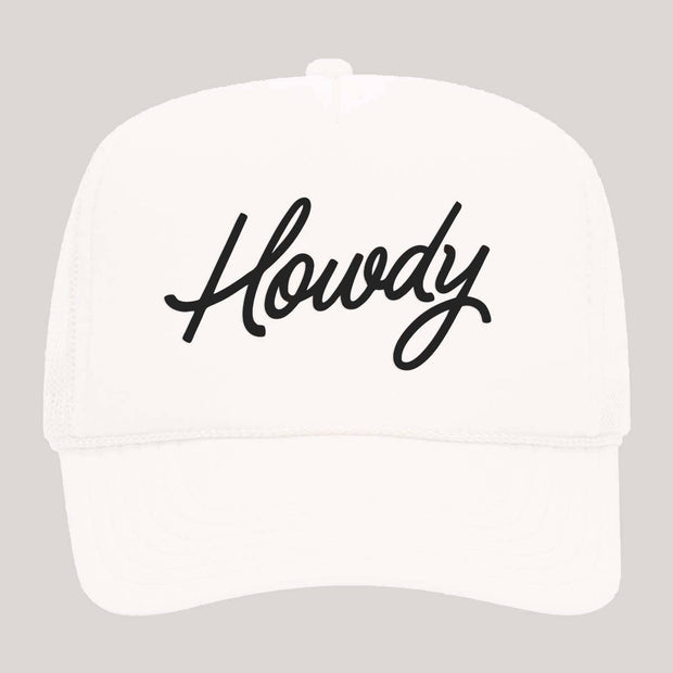 Howdy Cursive Foam Snapback Hat: White / Adult