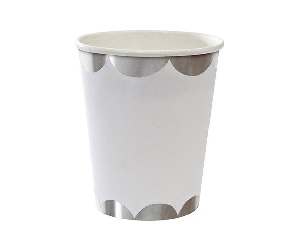 White and Silver Scalloped Paper Cups